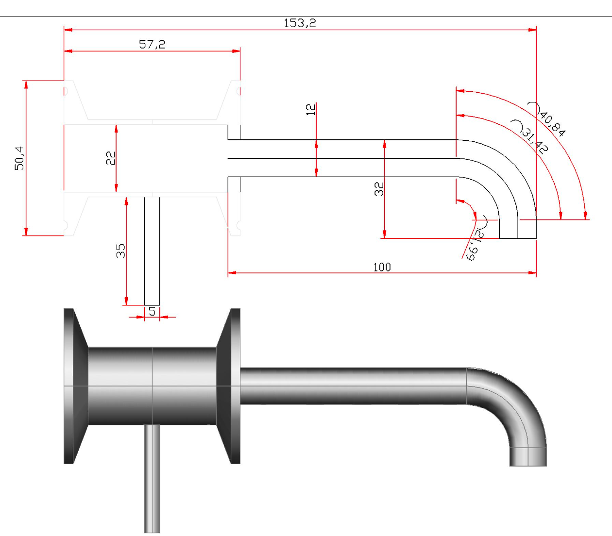 1.5 inch Tri-Clamp racking arm 153mm technical drawing with dimensions
