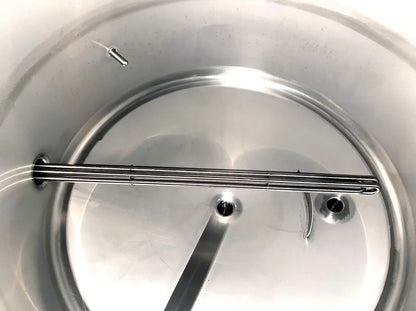 Interior of the BrewTaurus PRO 200L mash tun with rotating rake assembly