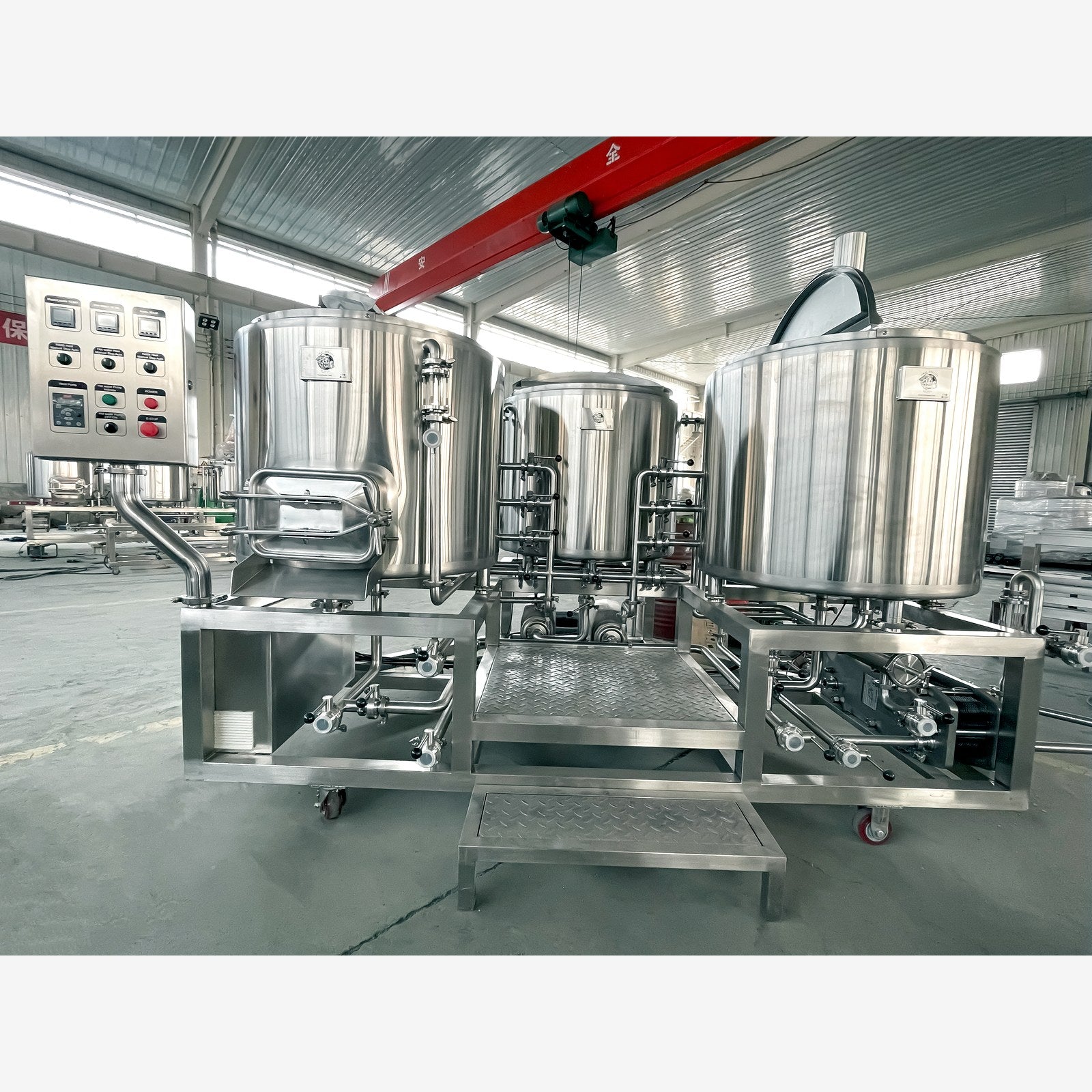 BrewTaurus PRO 250L two-vessel brewhouse with control panel, complete system view