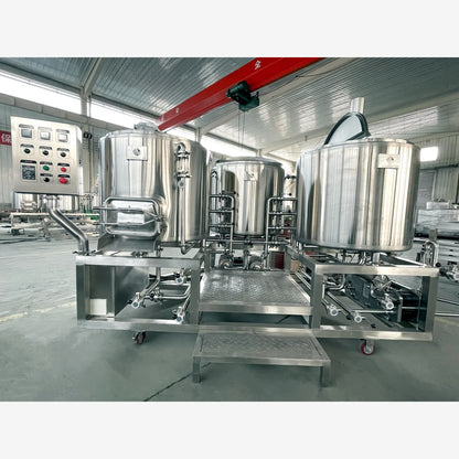 BrewTaurus PRO 250L two-vessel brewhouse with control panel, complete system view