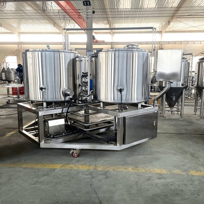 BrewTaurus PRO 250L brewhouse skid with integrated pump and piping