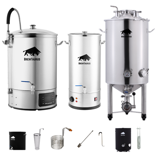 Brewhouse: B45L Brewing System PRO [Extra accessories] & F55L Conical Fermenter Gen.2 [Extra accessories] & BrewTaurus SW40L Sparge Water Heater