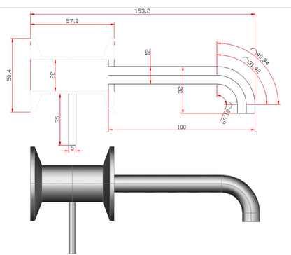 1.5 inch Tri-Clamp racking arm 153mm technical drawing with dimensions