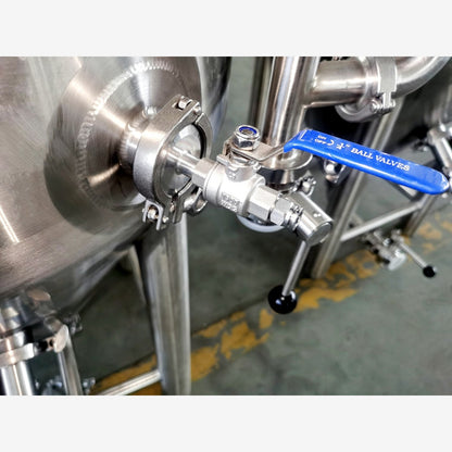 Tri-clamp connection and ball valve detail on the BrewTaurus PRO conical fermenter