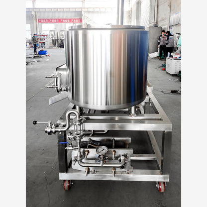 BrewTaurus PRO 150L brewhouse on a compact skid frame with pump and gauge