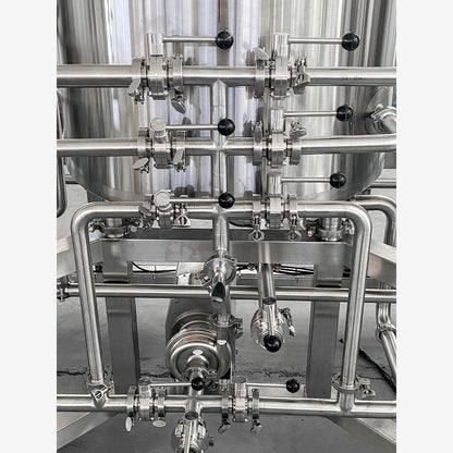 Sanitary valve manifold and piping of the BrewTaurus PRO 150L brewhouse