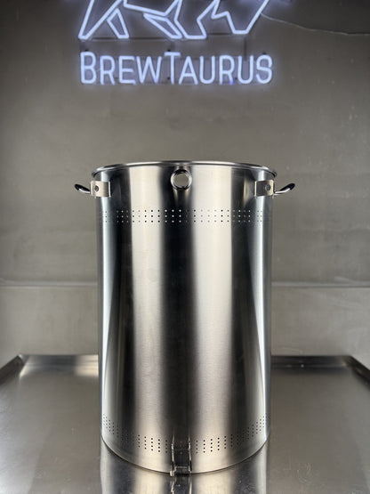 BrewTaurus K220 Malt Pipe — ~165 L stainless grain basket, Ø550 × 783.7 mm, with perforated drainage band and 1.5" Tri-Clamp port