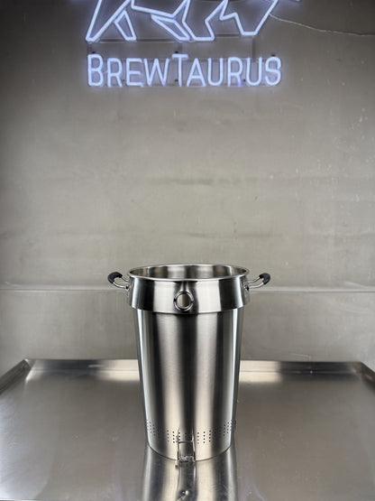 BrewTaurus K40 Malt Pipe — 31 L stainless grain basket, Ø375 × 504 mm, with 1.5" Tri-Clamp port and silicone handles